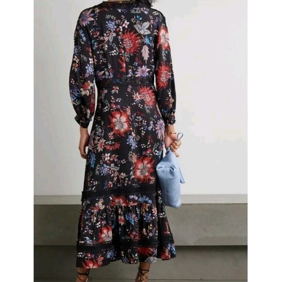 Erdem Magdelene Hogworth-Print Crepe De Chine Silk Midi Dress Sz US 4 (V4 - Picture 3 of 10